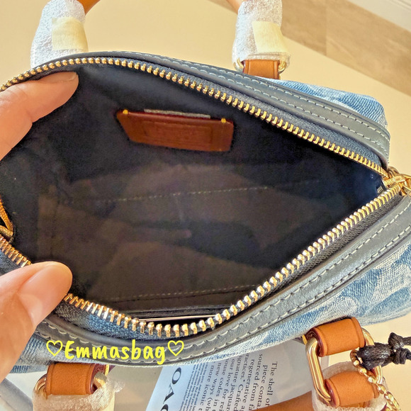 Coach Mini Rowan Crossbody Bag In Signature Denim CDQ36 denim/Gold/Indigo - Picture 9 of 16